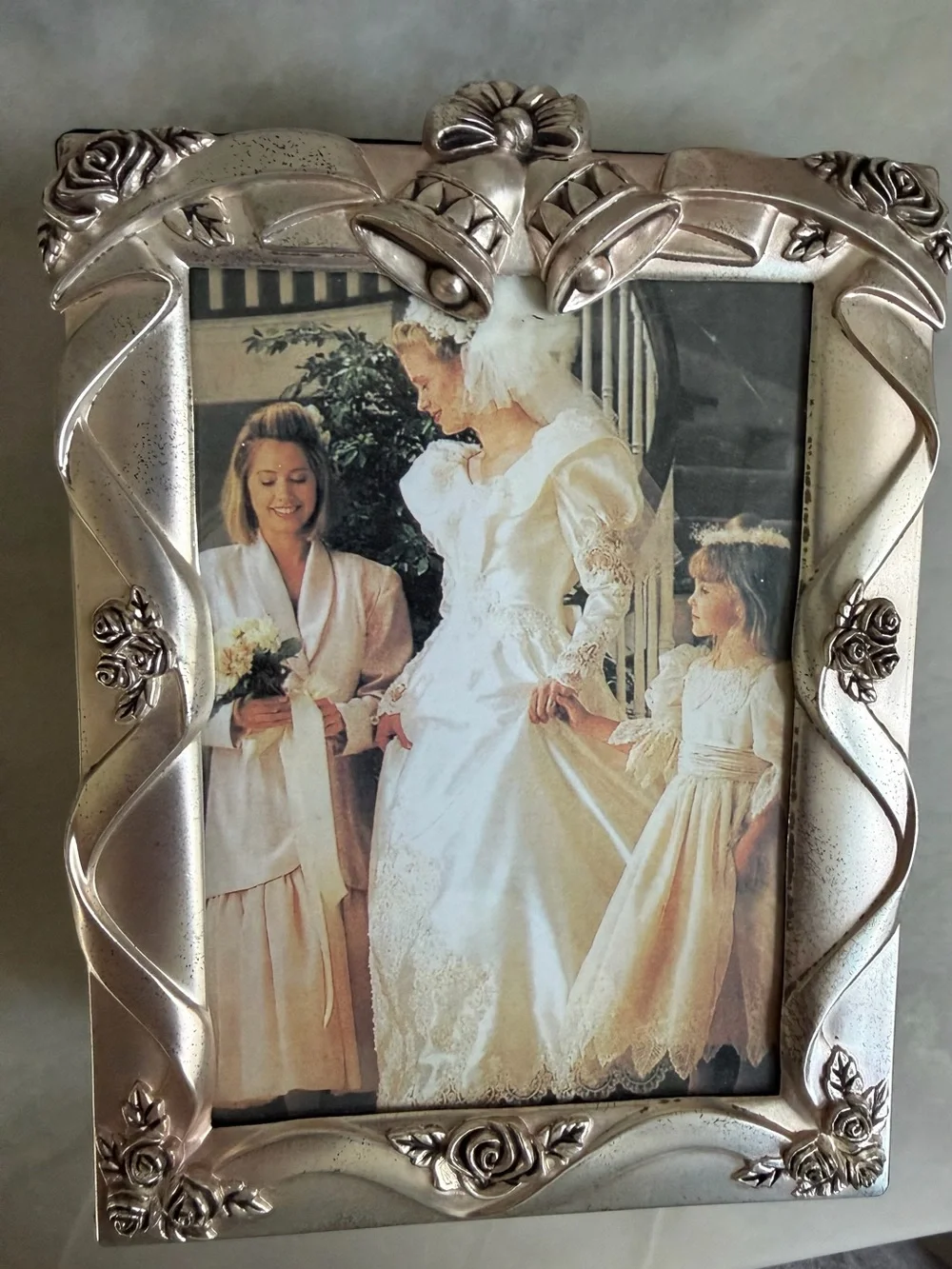 Ornate Silver Floral Bell Photo Frame - Decorative Accent